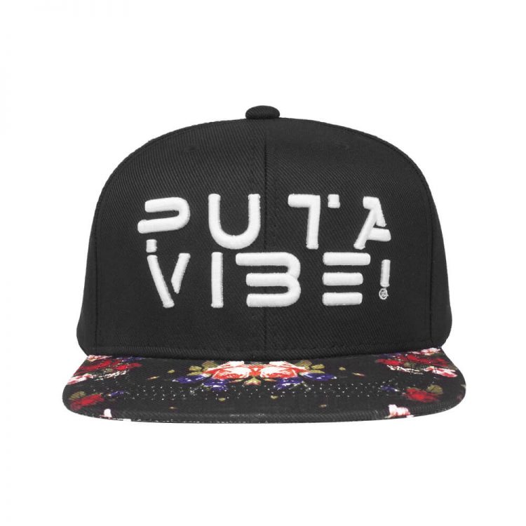 Boné aba reta bordado com aba floral - Frente