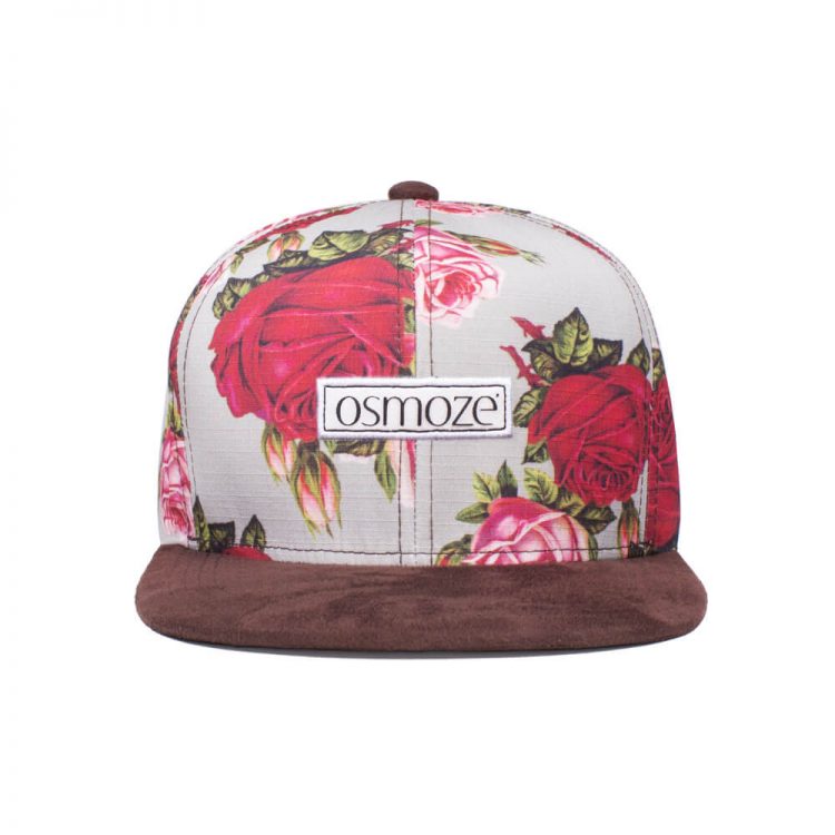 Boné floral com aba reta de veludo - Frente